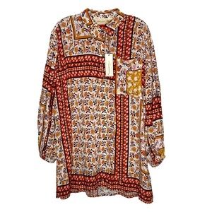 Jen’s Pirate Booty Multi Print Roma Lockhart Tunic Top in Roma Gold Sz S